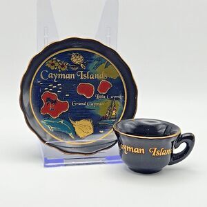 Cayman Islands Map Mini Souvenir Cup And Saucer Set With Gold Trim